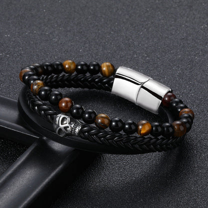 Herren Lederarmband Geflochten Schwarz bylotrend