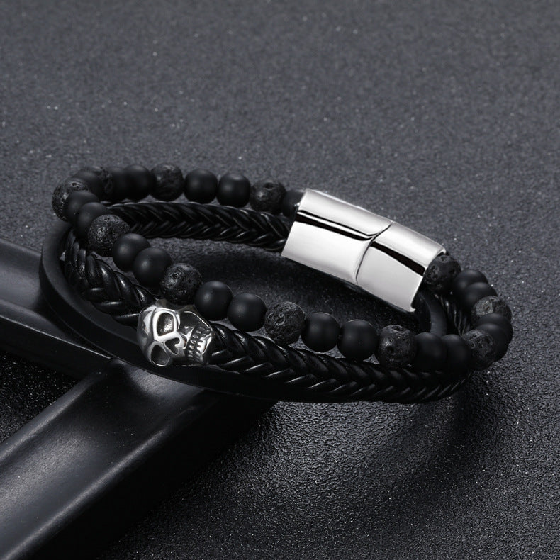 Herren Lederarmband Geflochten Schwarz bylotrend