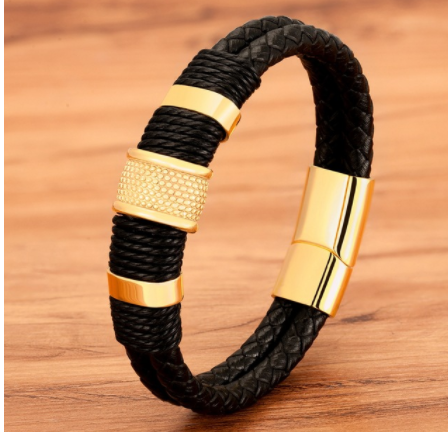 Herren Lederarmband Geflochten Silber Gold bylotrend