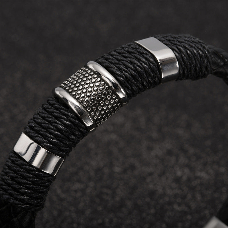 Herren Lederarmband Geflochten Silber Gold bylotrend