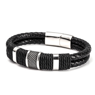 Herren Lederarmband Geflochten Silber Gold bylotrend