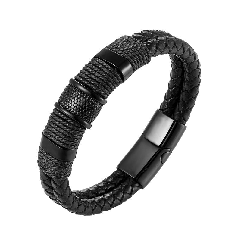 Herren Lederarmband Geflochten Silber Gold bylotrend