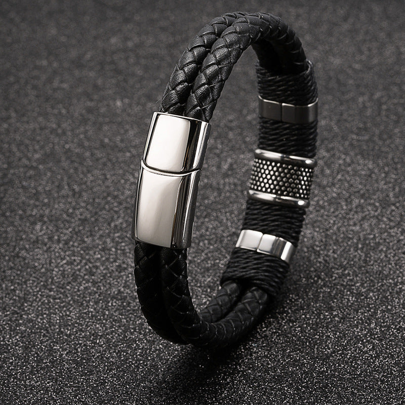 Herren Lederarmband Geflochten Silber Gold bylotrend