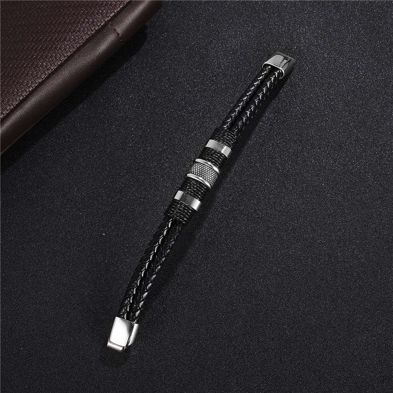 Herren Lederarmband Gewebt Schwarz bylotrend