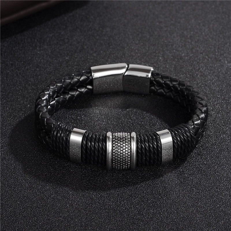 Herren Lederarmband Gewebt Schwarz bylotrend