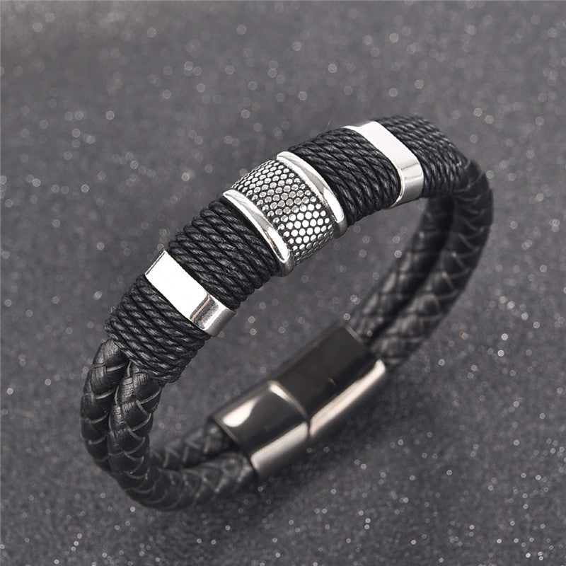 Herren Lederarmband Gewebt Schwarz – bylotrend