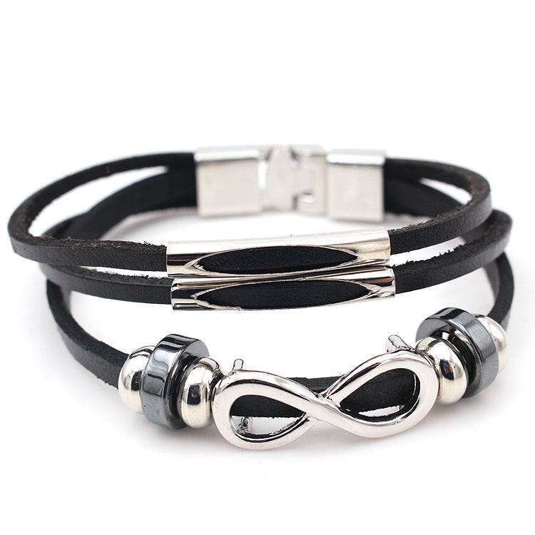 Herren Lederarmband Infinity Unendlichkeit Schwarz Braun bylotrend