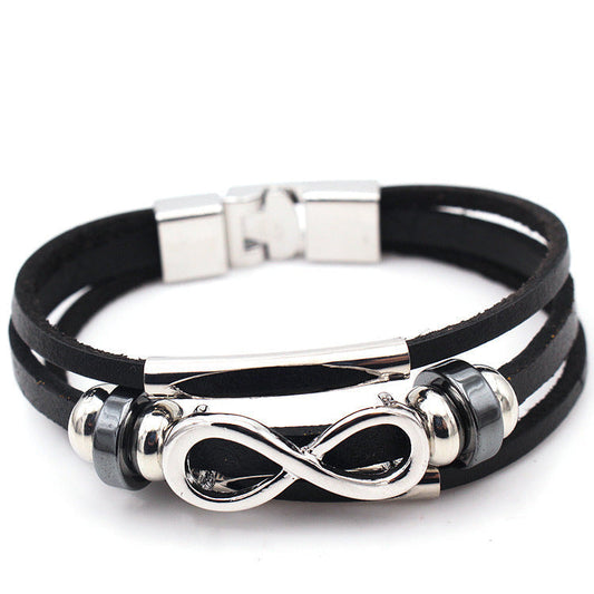 Herren Lederarmband Infinity Unendlichkeit Schwarz Braun bylotrend