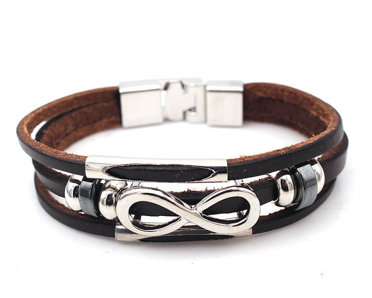 Herren Lederarmband Infinity Unendlichkeit Schwarz Braun bylotrend
