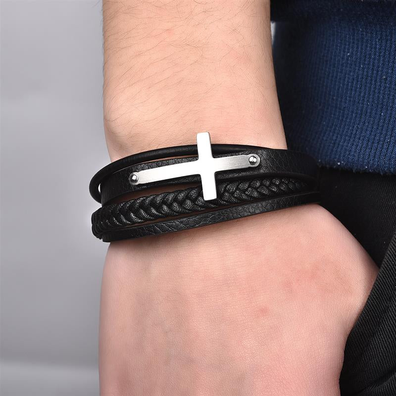 Herren Lederarmband Kreuz bylotrend