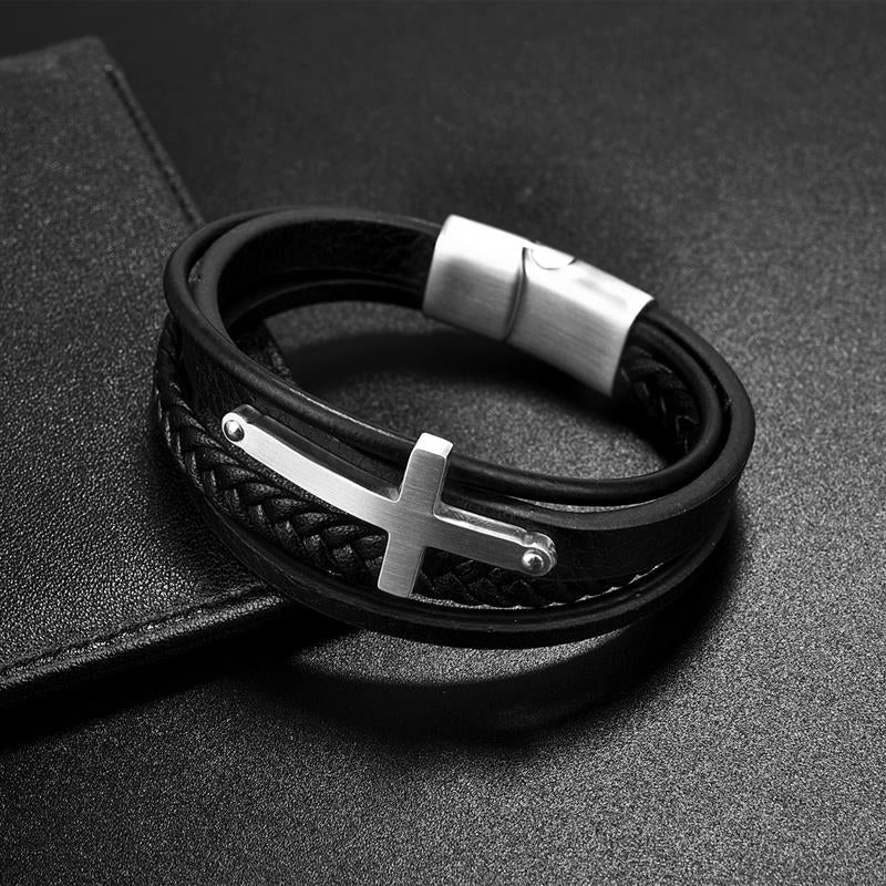 Herren Lederarmband Kreuz bylotrend