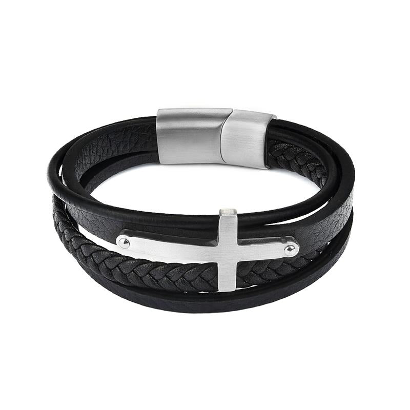 Herren Lederarmband Kreuz bylotrend