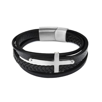 Herren Lederarmband Kreuz bylotrend