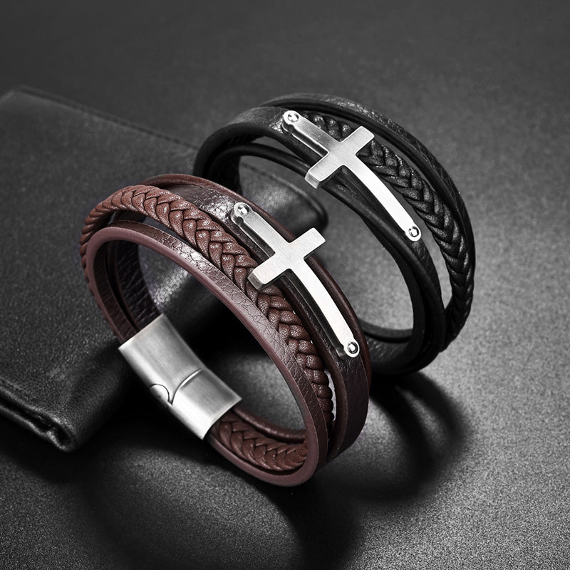 Herren Lederarmband Kreuz bylotrend