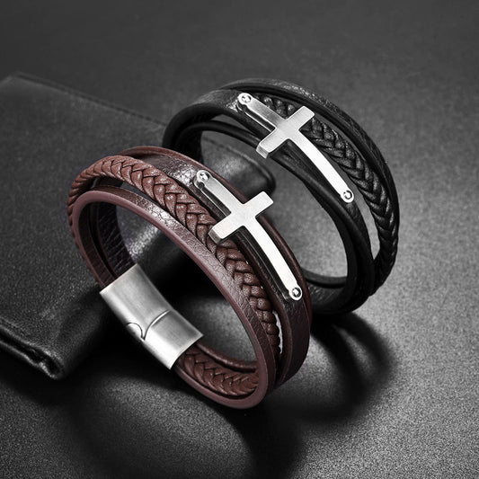 Herren Lederarmband Kreuz bylotrend
