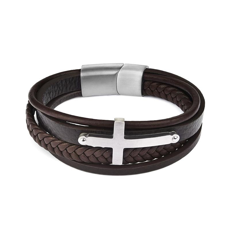 Herren Lederarmband Kreuz bylotrend