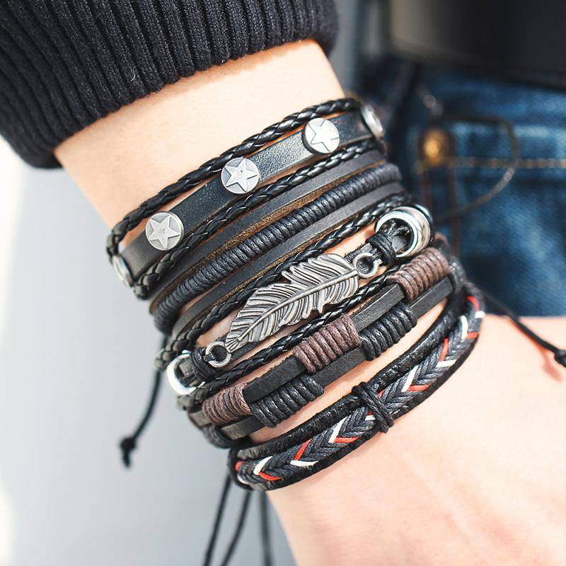 Herren Lederarmband Schwarz 12 bylotrend