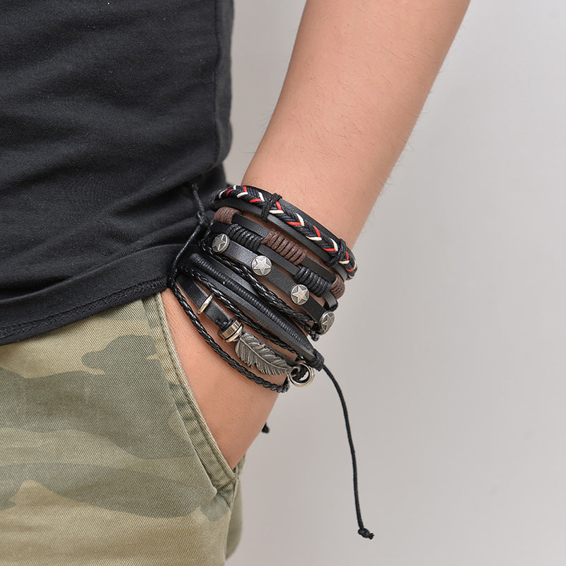 Herren Lederarmband Schwarz 12 bylotrend