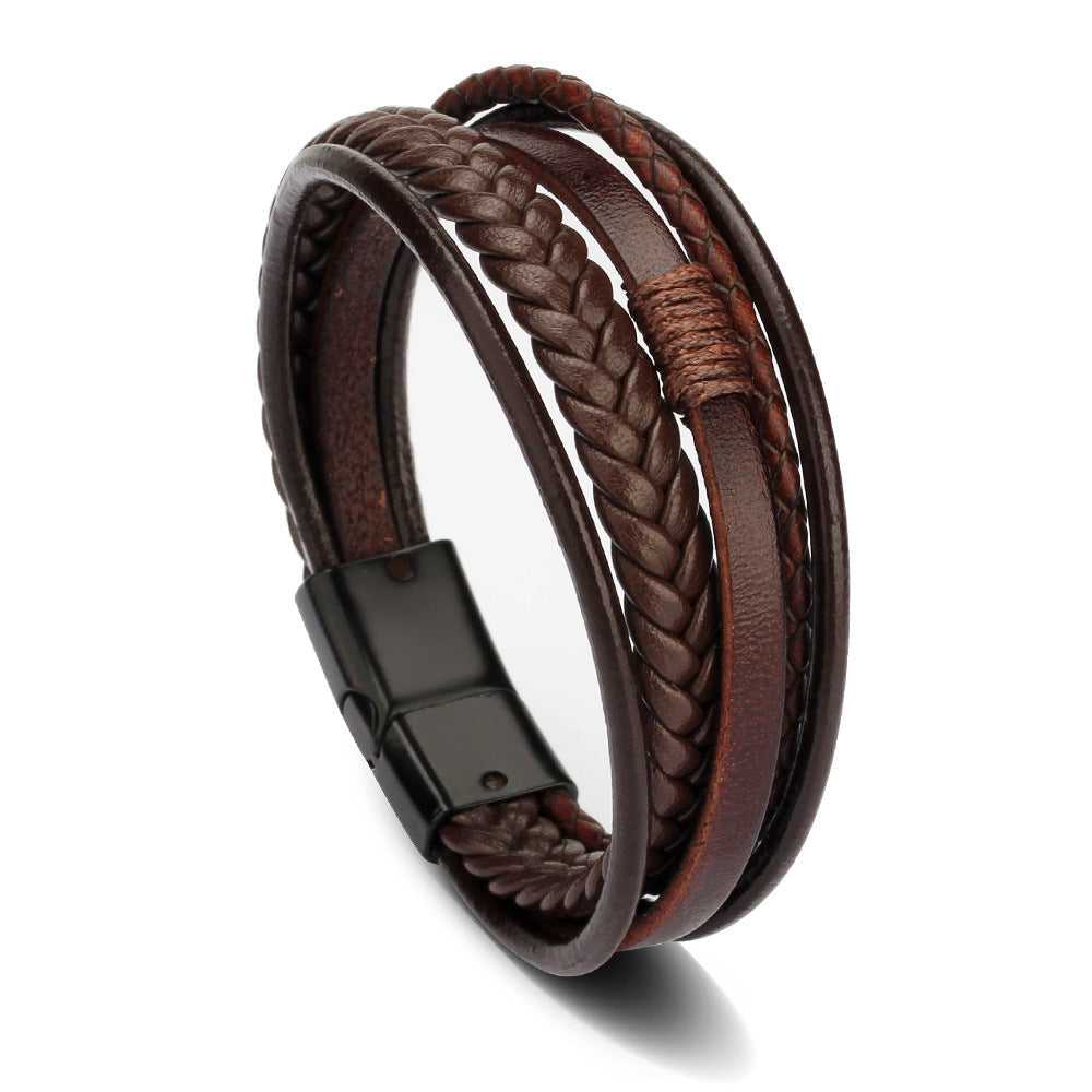 Herren Lederarmband Schwarz Braun Klassisch bylotrend
