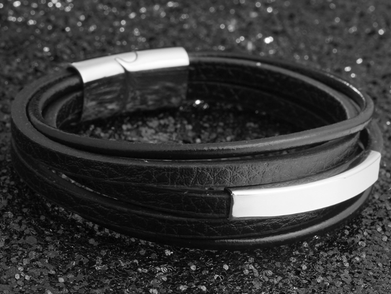 Herren Lederarmband Schwarz Multilayer bylotrend