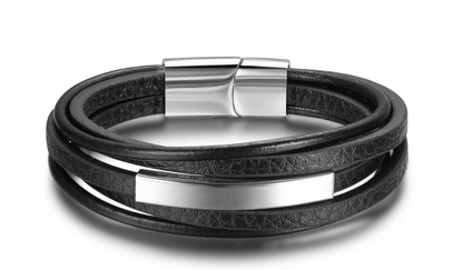 Herren Lederarmband Schwarz Multilayer bylotrend