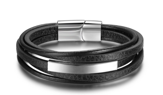 Herren Lederarmband Schwarz Multilayer bylotrend