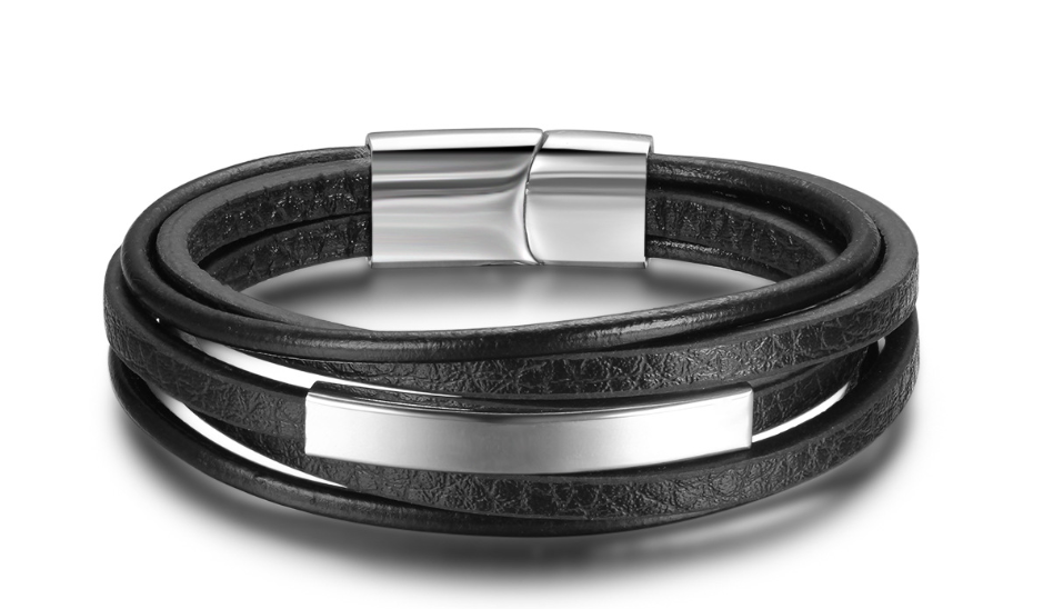 Herren Lederarmband Schwarz Multilayer bylotrend