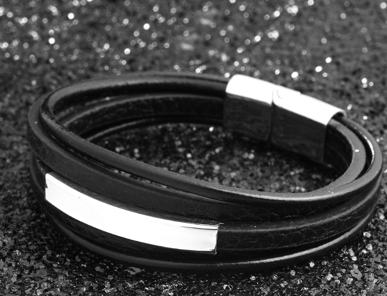Herren Lederarmband Schwarz Multilayer bylotrend