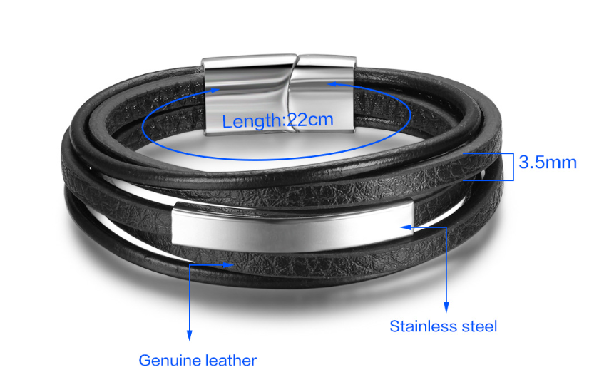 Herren Lederarmband Schwarz Multilayer bylotrend