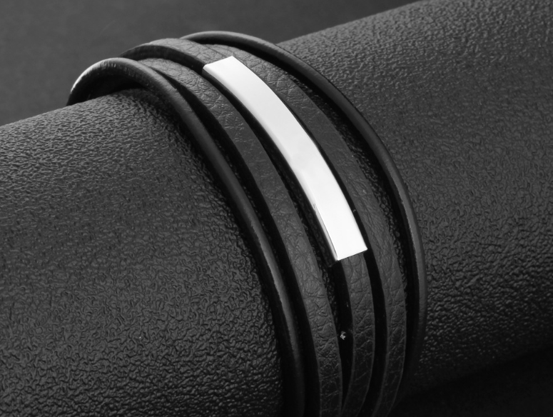 Herren Lederarmband Schwarz Multilayer bylotrend
