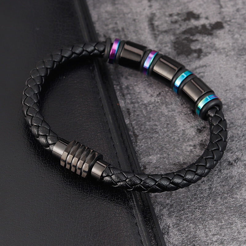 Herren Lederarmband Schwarz Titanium bylotrend