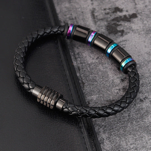 Herren Lederarmband Schwarz Titanium bylotrend