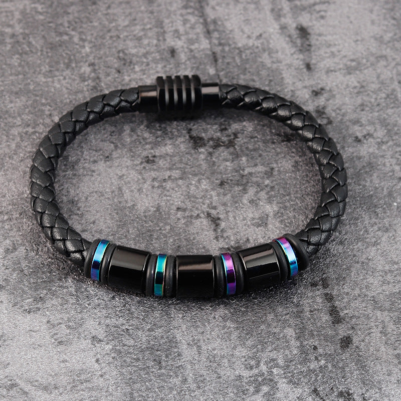 Herren Lederarmband Schwarz Titanium bylotrend