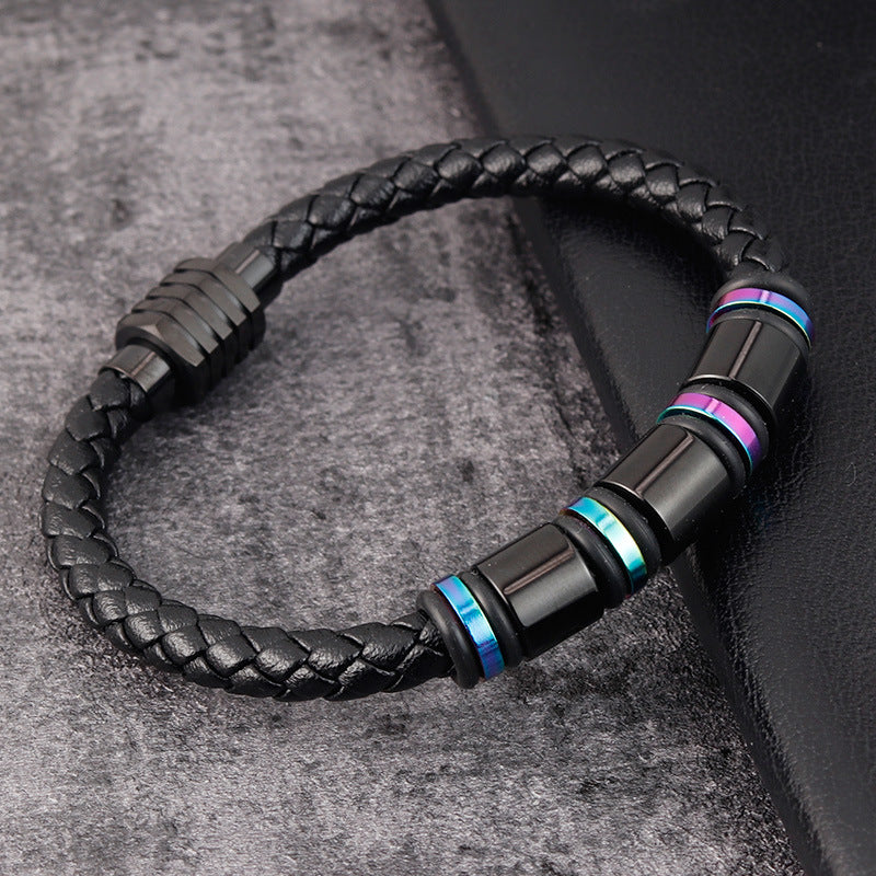 Herren Lederarmband Schwarz Titanium bylotrend