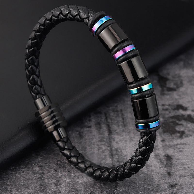 Herren Lederarmband Schwarz Titanium bylotrend