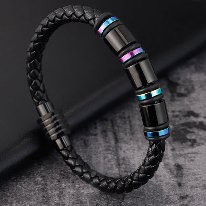 Herren Lederarmband Schwarz Titanium bylotrend