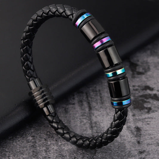 Herren Lederarmband Schwarz Titanium bylotrend