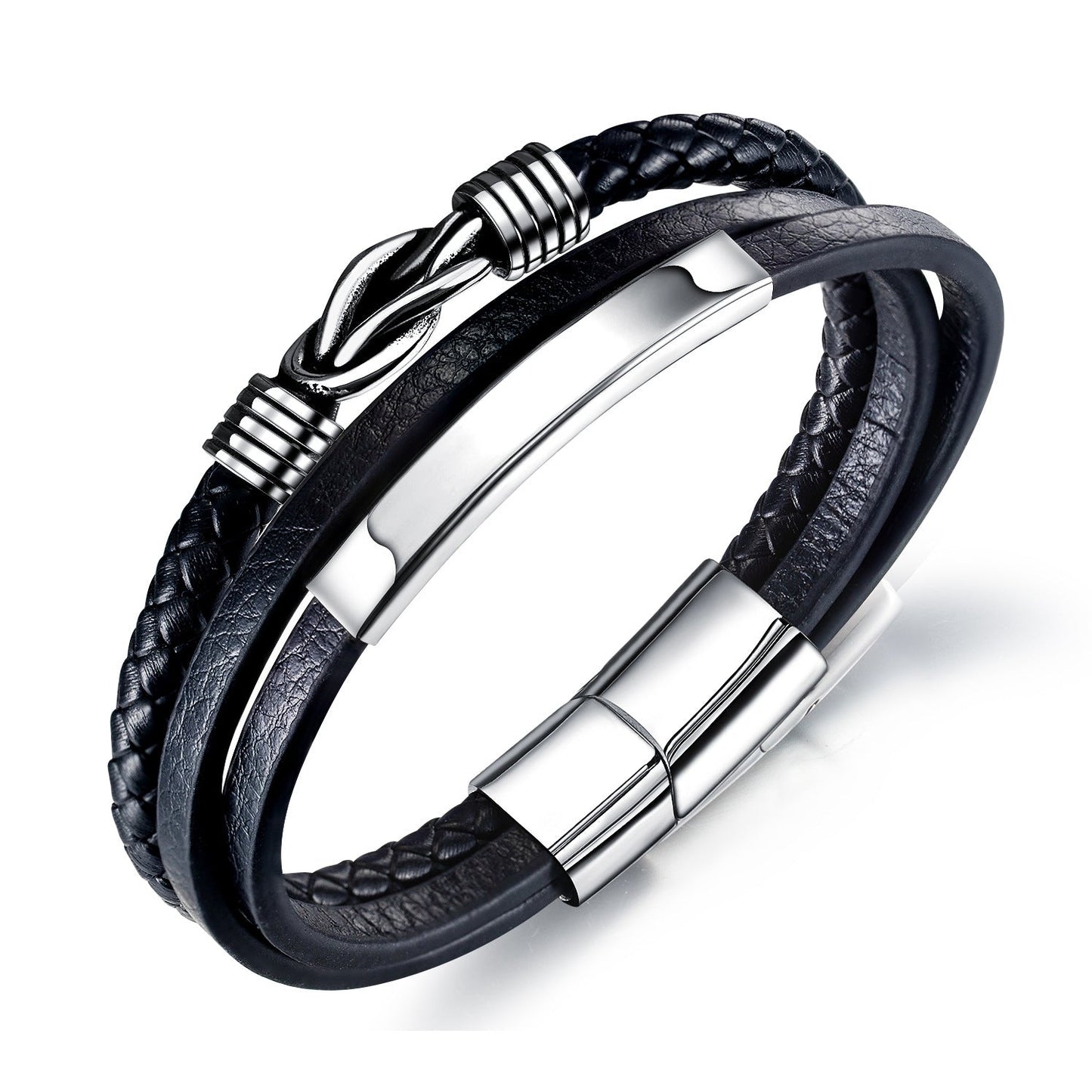 Herren Lederarmband Schwarz bylotrend