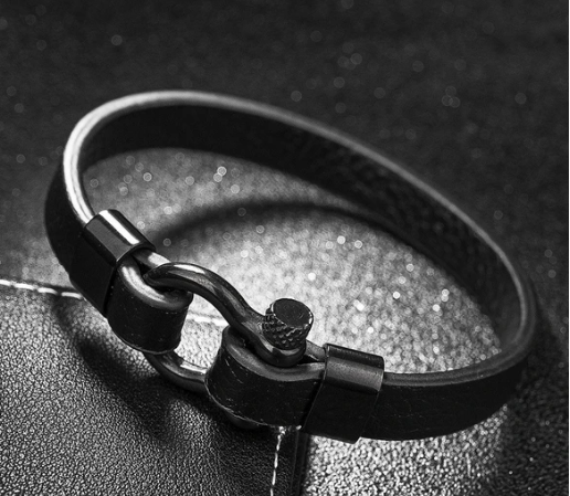 Herren Lederarmband Schwarz bylotrend