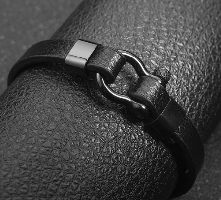 Herren Lederarmband Schwarz bylotrend