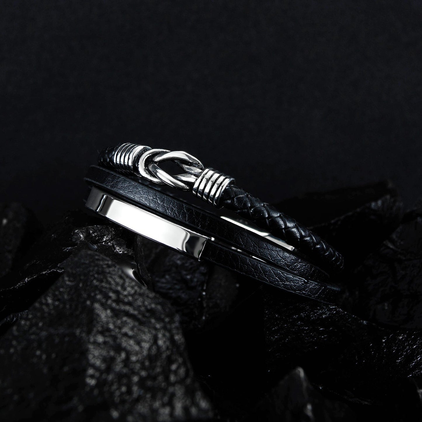 Herren Lederarmband Schwarz bylotrend
