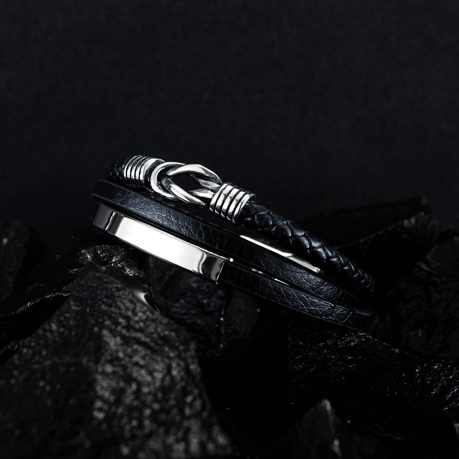 Herren Lederarmband Schwarz bylotrend