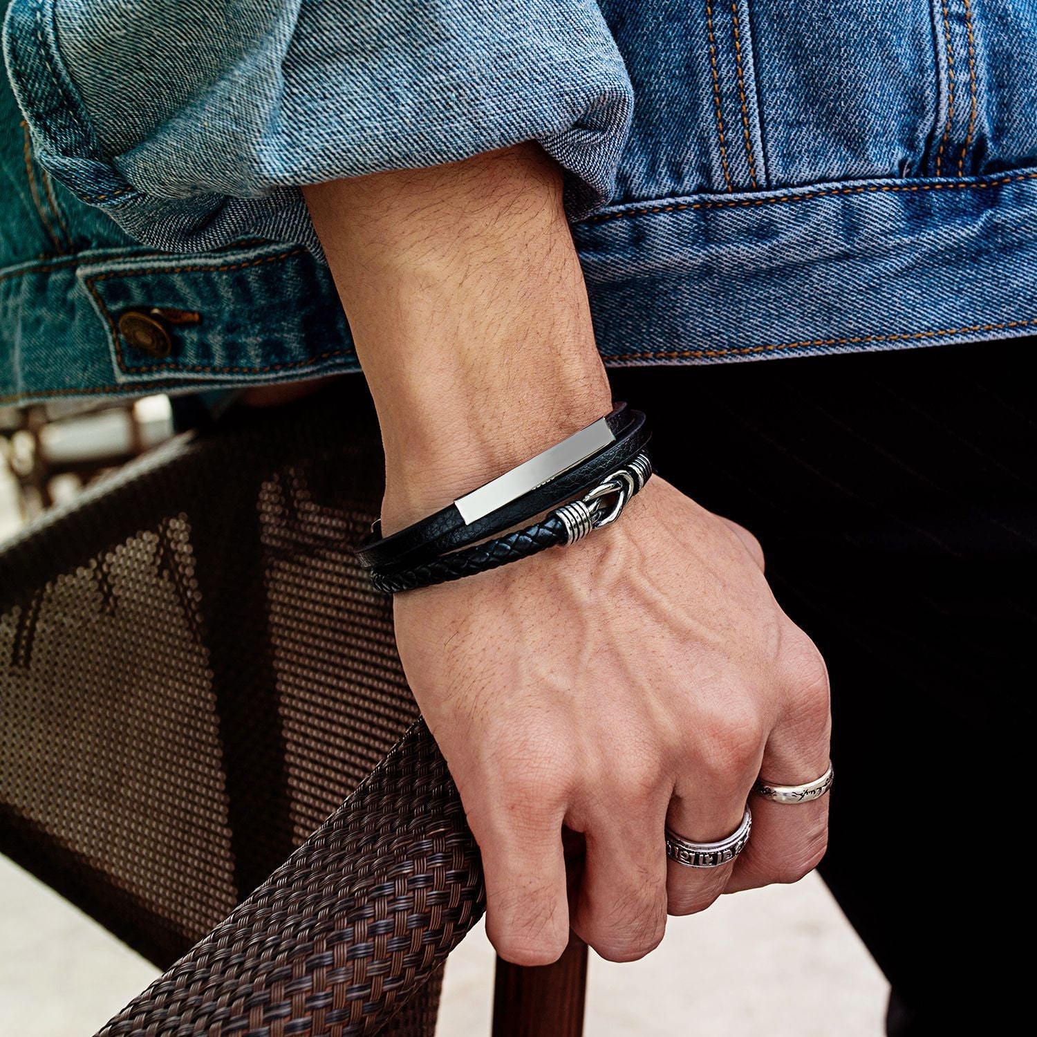 Herren Lederarmband Schwarz bylotrend