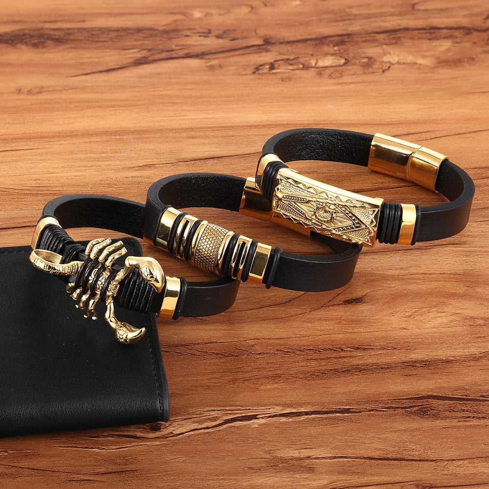 Herren Skorpion Lederarmband Gold Skorpion Leder bylotrend
