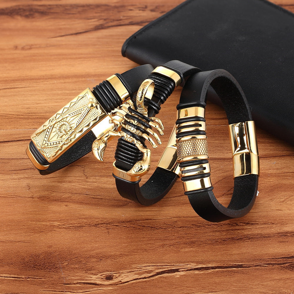 Herren Skorpion Lederarmband Gold Skorpion Leder bylotrend