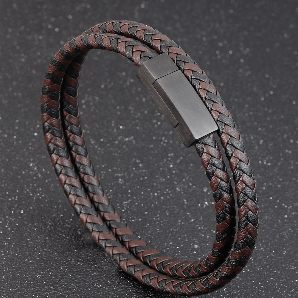 Herren schlichtes Lederarmband in Braun und Schwarz bylotrend