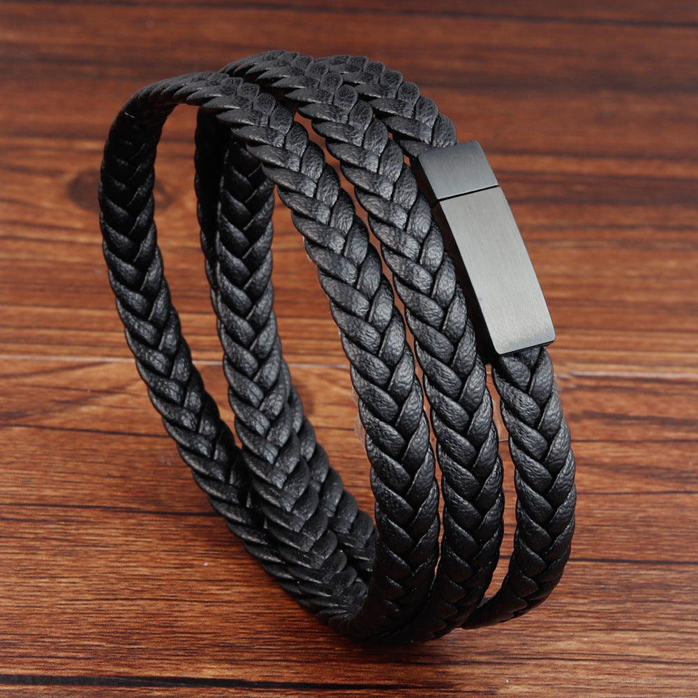 Herren schlichtes Lederarmband in Braun und Schwarz bylotrend