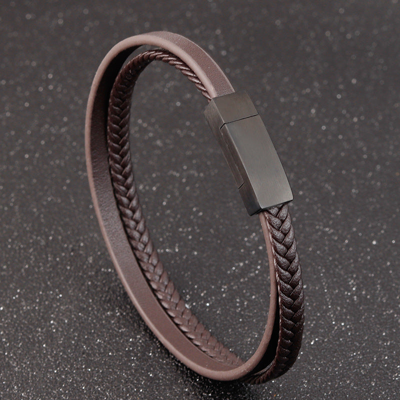 Herren schlichtes Lederarmband in Braun und Schwarz bylotrend
