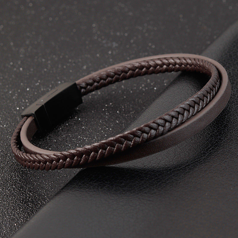 Herren schlichtes Lederarmband in Braun und Schwarz bylotrend