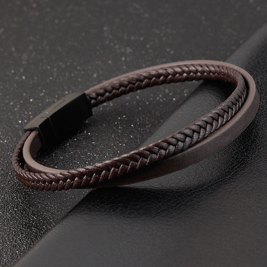 Herren schlichtes Lederarmband in Braun und Schwarz bylotrend